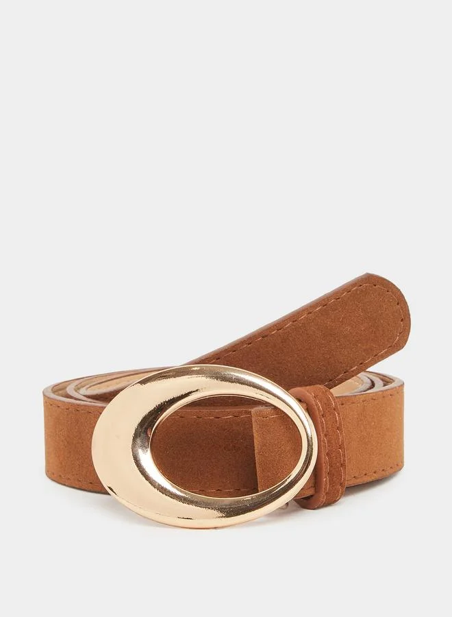 Styli  Brown Faux Suede Belt with Oval Buckle for Women | Best Price UAE
